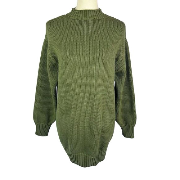 L’Academie Olive Green Mock Neck Wool Blend Chunky Knit Tunic Sweater Women XS - Picture 1 of 10